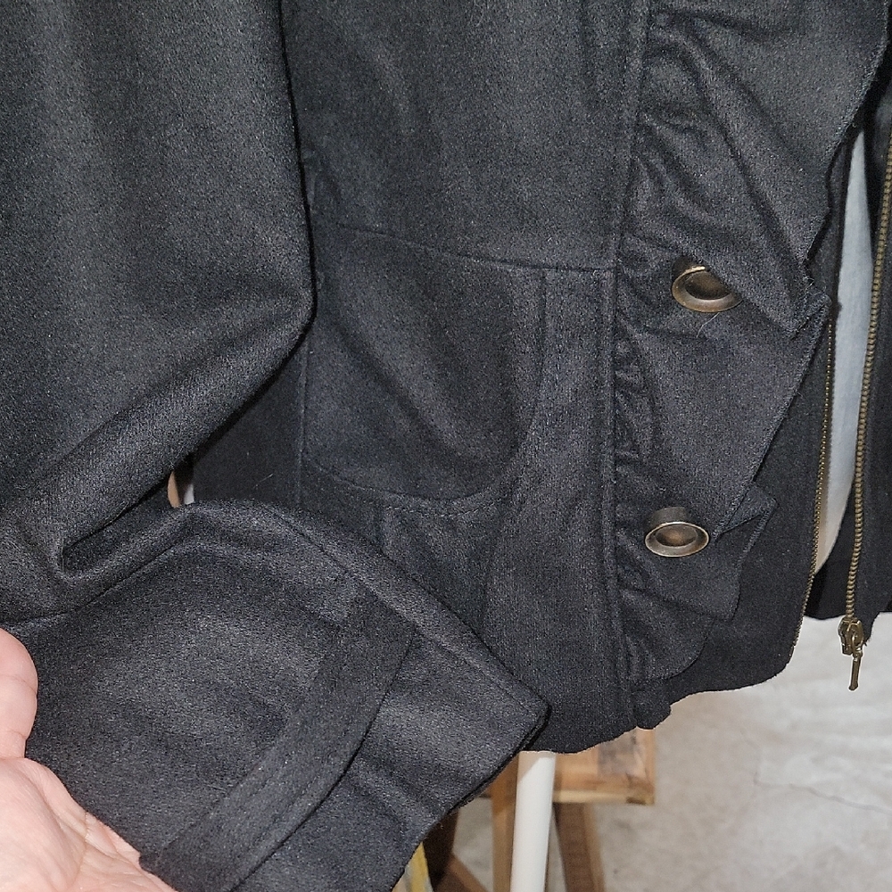Grass Collection Black Ruffled Utility Jacket - Picture 5 of 7